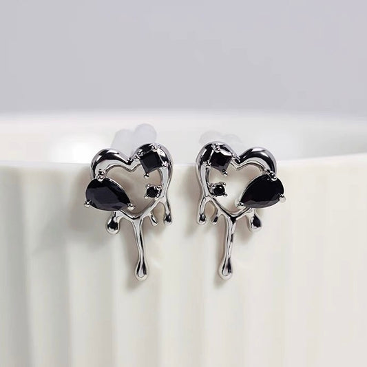 银色爱心锆石耳夹 Silver Heart Zircon Clip On Earring