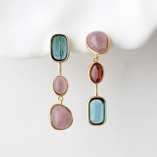 不对称彩色宝石耳夹 Asymmetric Gemstone Clip On Earring