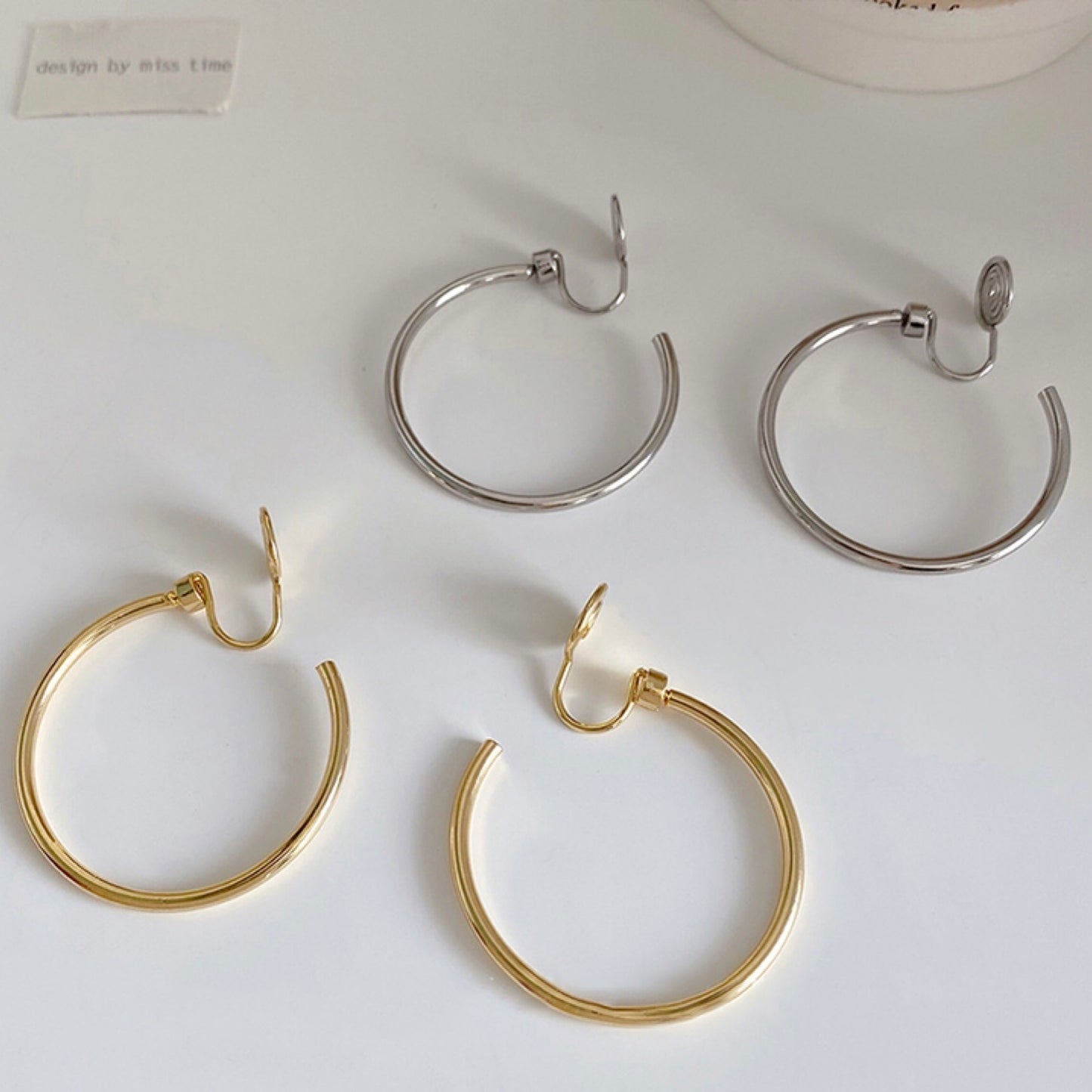 可转动金属圆环耳夹 Gold/Silver Large Hoop Clip On Earring