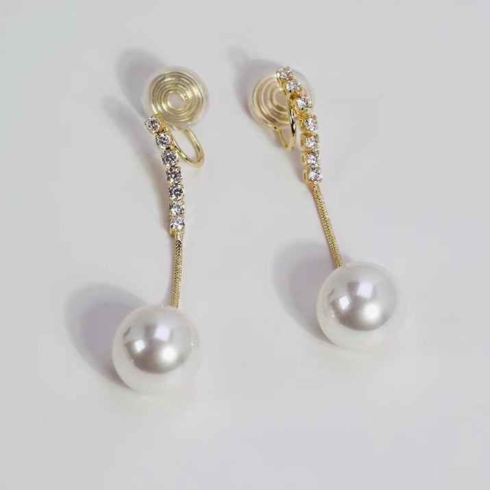 简约流苏珍珠耳夹 Pearl Tassel Clip On Earring