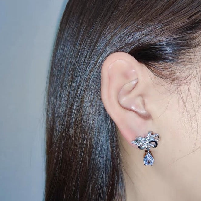 银色蝴蝶结锆石耳夹 Clip On Earring