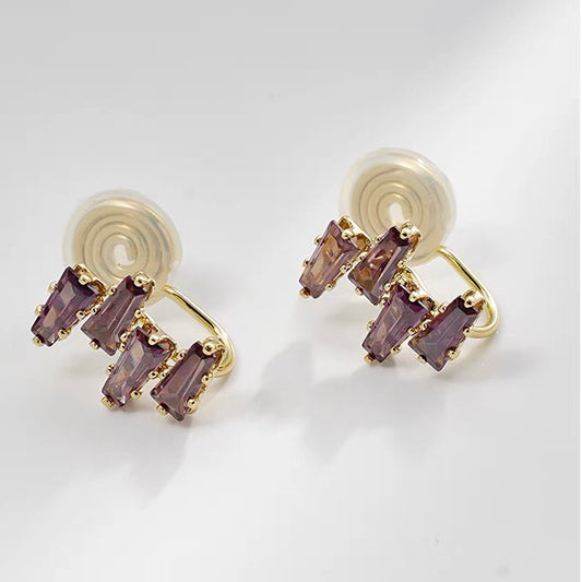 紫色锆石简约耳夹 Purple Zircon Clip On Earring