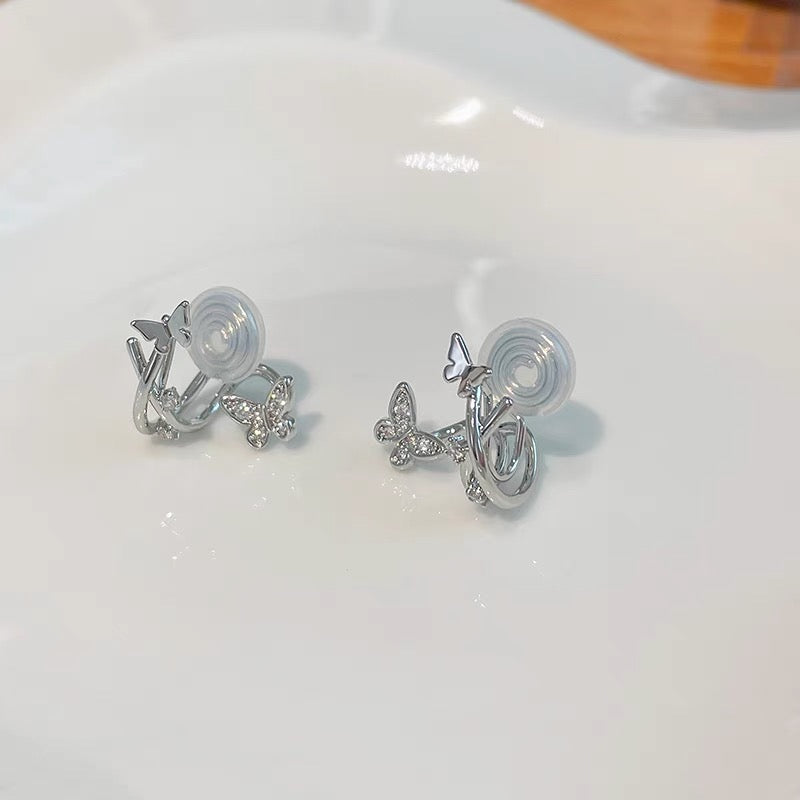 金/银蝴蝶弯钩气质耳夹 Butterfly Zircon Clip On Earring