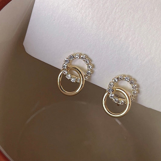 简约双环锆石耳夹 double Circle Zircon Clip On Earring