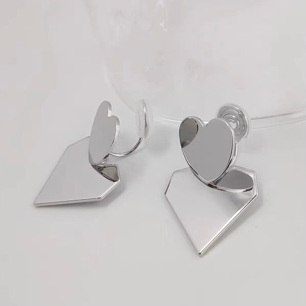 银色双爱心耳夹 Silver Double Heart Clip on Earring