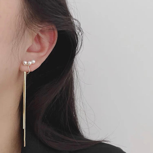 迷你排珠流苏长款耳夹 Mini Pearl Long Tassel Clip On Earring