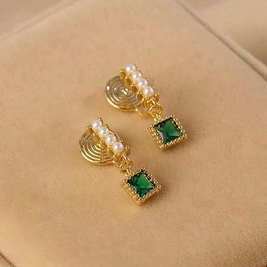 Dark Green Zircon Pearl Clip On Earring 祖母绿锆石珍珠高级感耳夹