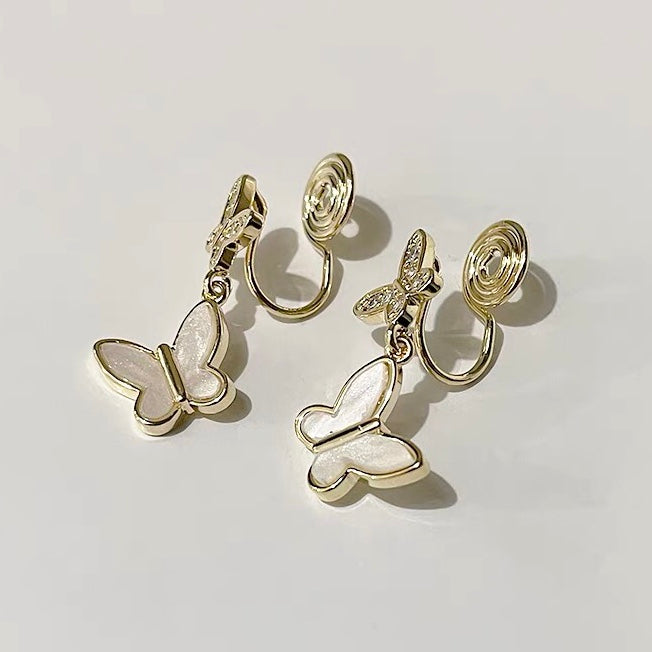 双层蝴蝶锆石耳夹 Double Butterfly Zircon Clip on Earring