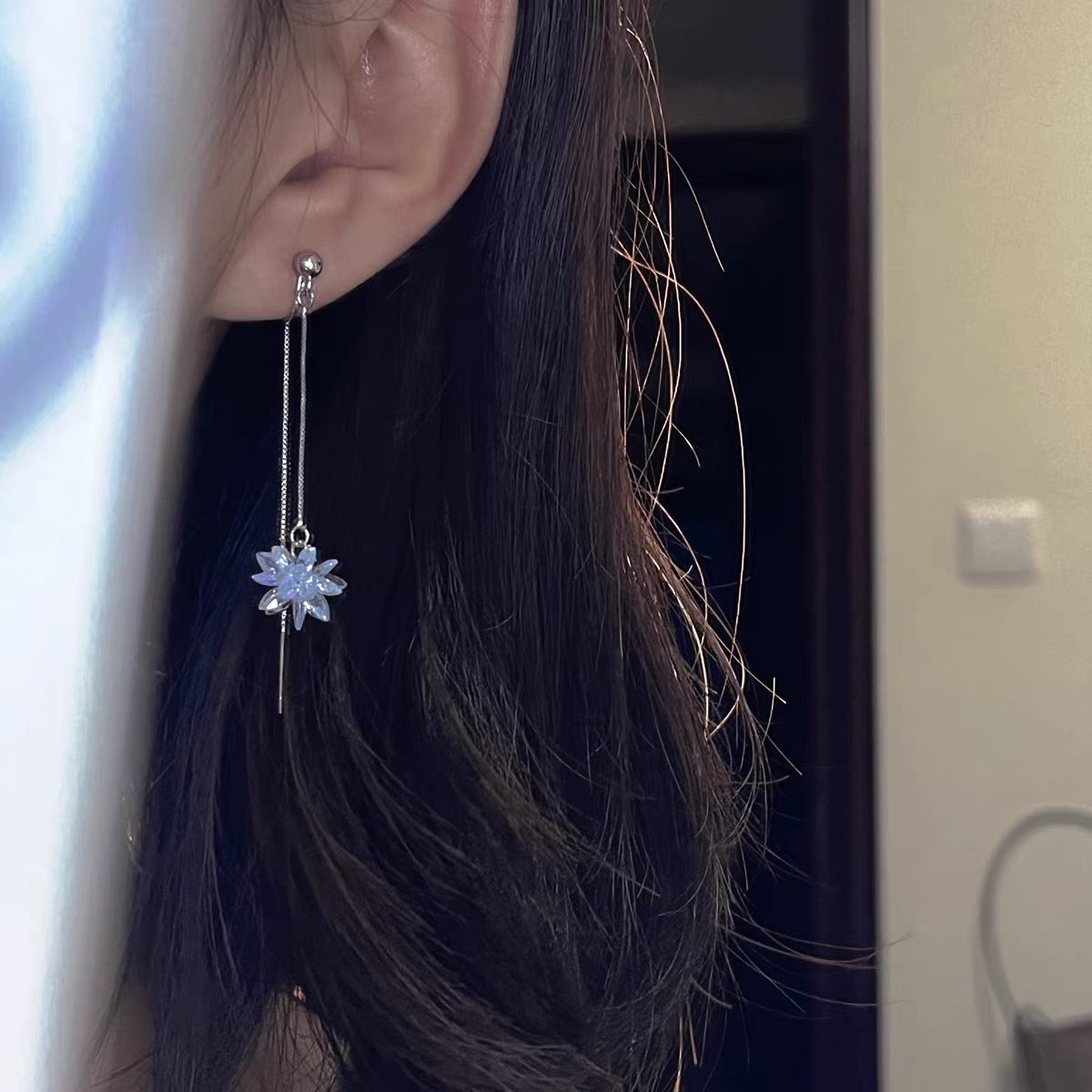 仙女雪花吊坠流苏耳夹 Fairy Snowflake Long Clip On Earring