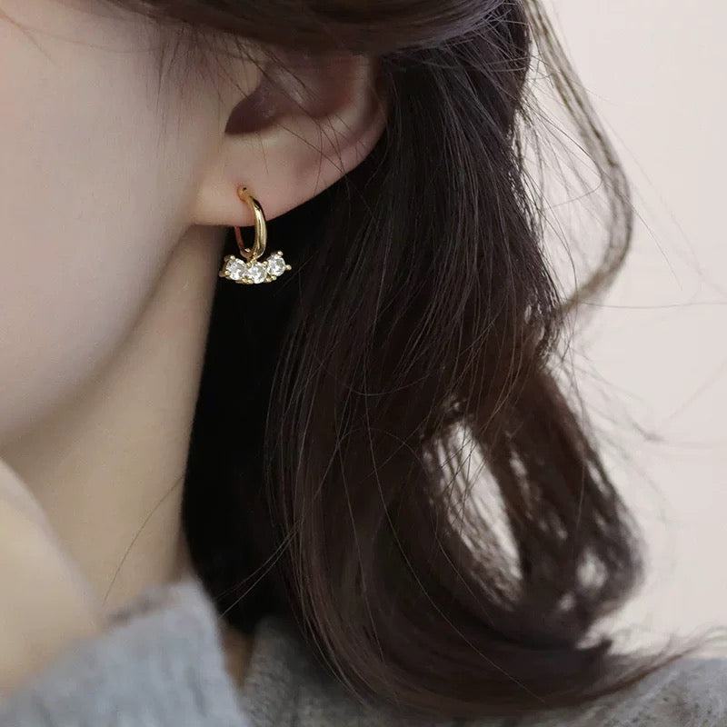 三颗锆石简约耳夹 Clip On Earring