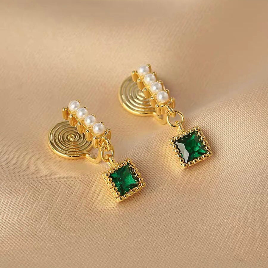 Dark Green Zircon Pearl Clip On Earring 祖母绿锆石珍珠高级感耳夹