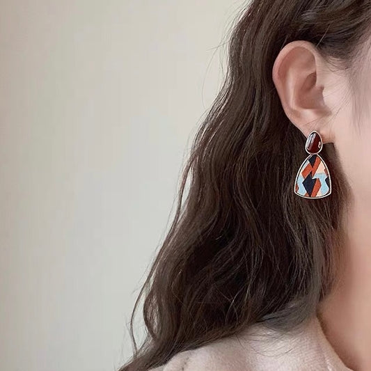 复古布艺撞色耳夹 Vintage Contrast Color Long Clip On Earring