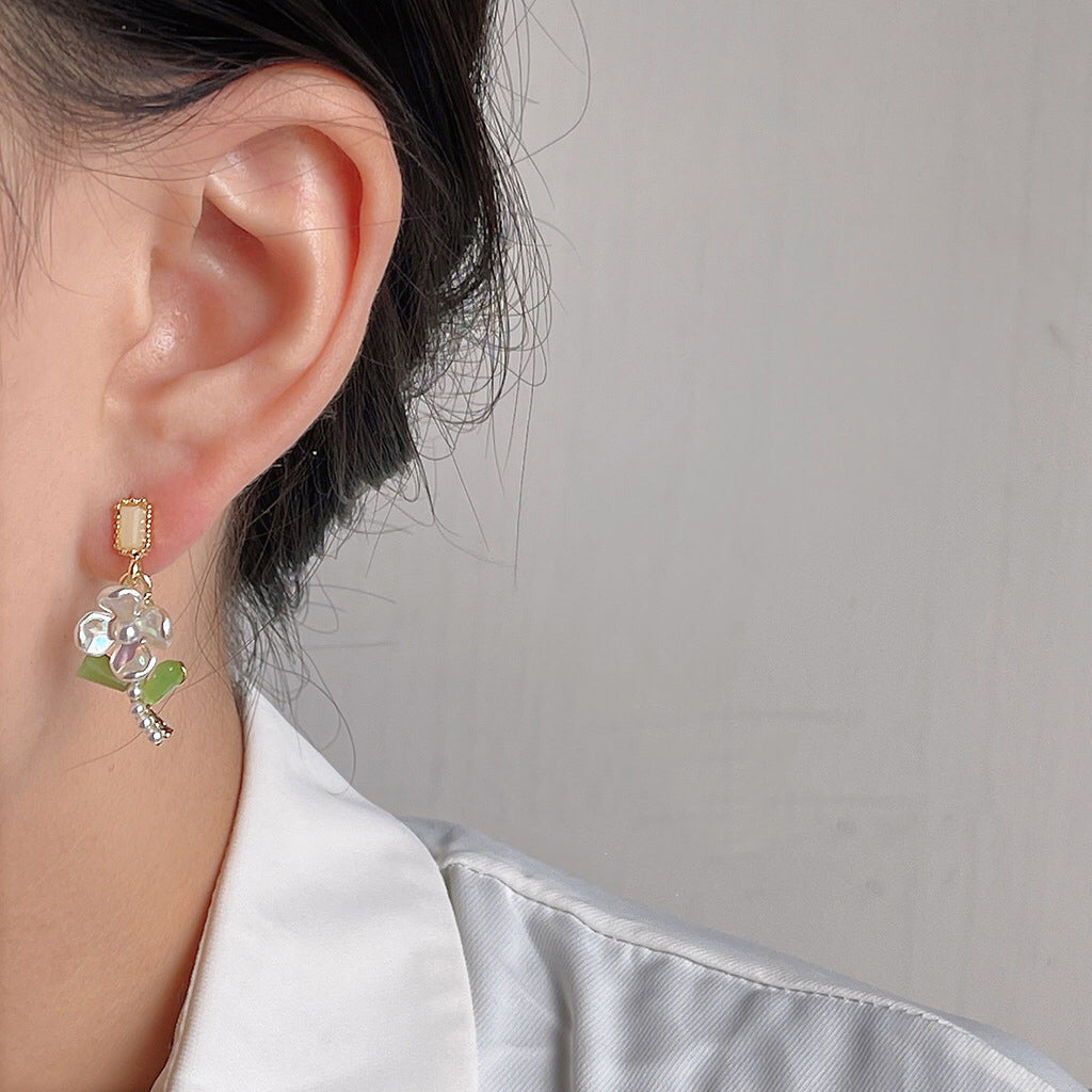 森系清新花朵耳夹 Pearl Flower Clip On Earring