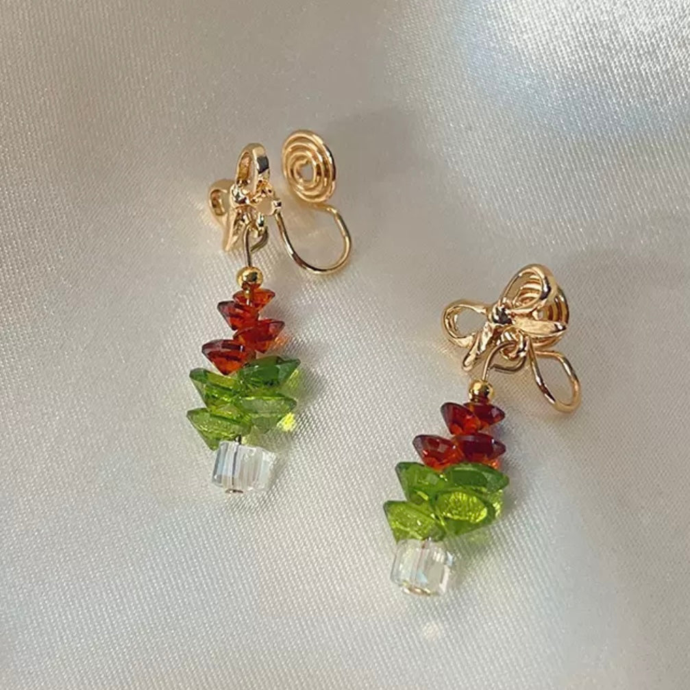 蝴蝶结水晶圣诞树 Clip On Earring