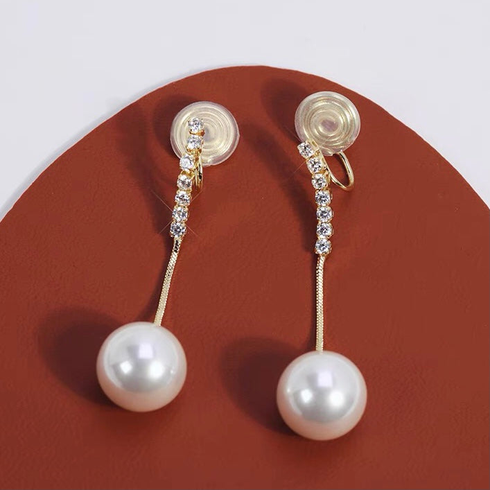 简约流苏珍珠耳夹 Pearl Tassel Clip On Earring